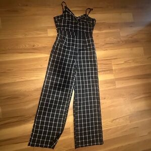 Romeo & Juliet Couture Black and White Grid Jumpsuit